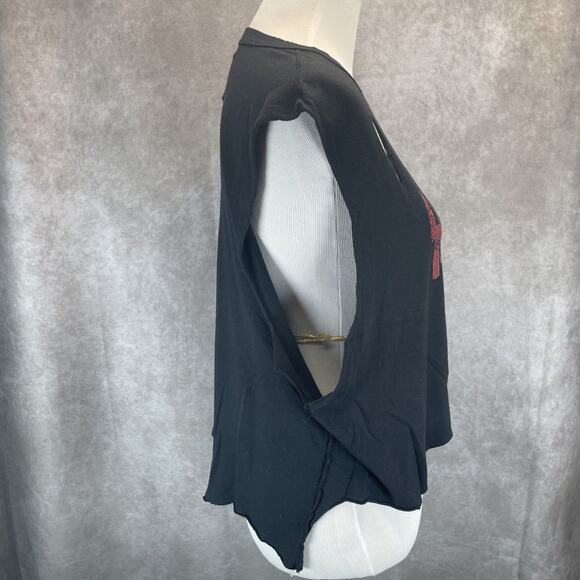 UNIF Slayher Distressed Cut Off  T-Shirt Top Black US Size L Cropped Made in USA - Picture 2 of 5